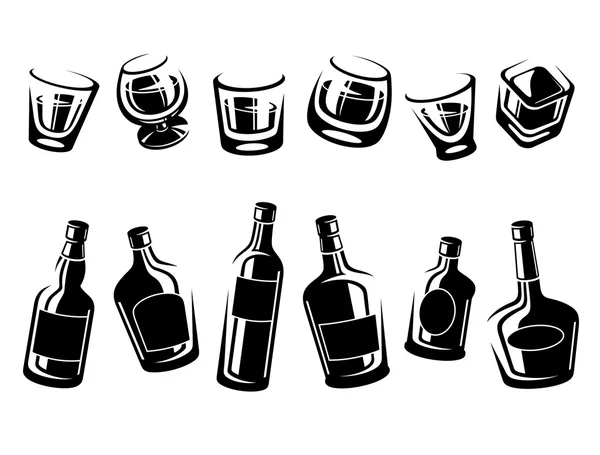 Black alcoholic glass collection — Stock Vector