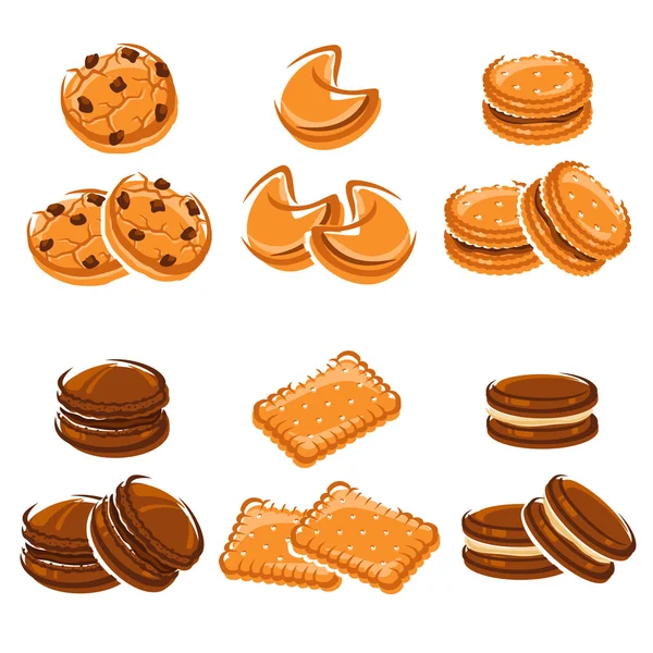 Ensemble de cookies marron et orange — Image vectorielle