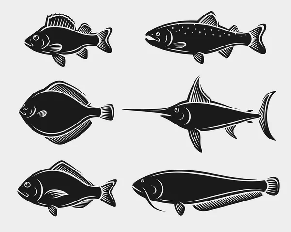 Black Fish set. — Stock Illustration Black Fish set. Vector Graphics