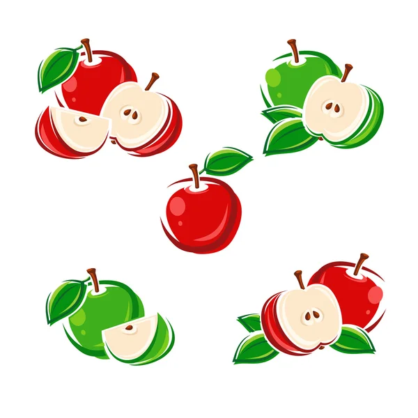 Green and red apple set — Stock Vector