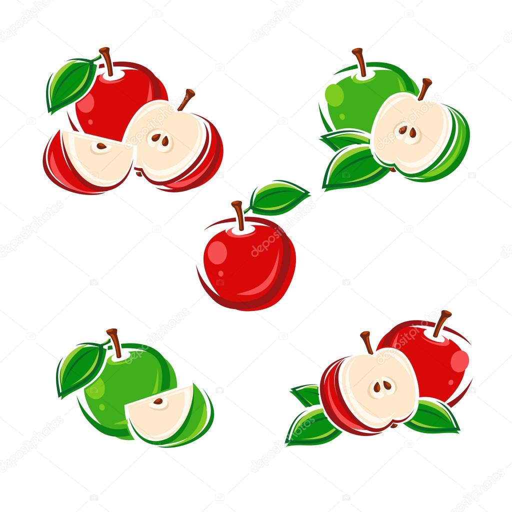 green and red apple set