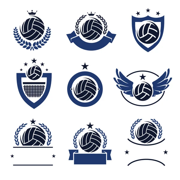 Set de etiquetas e iconos de voleibol. Vector — Archivo Imágenes Vectoriales