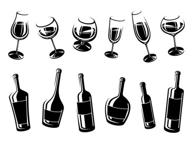 Alkollü cam koleksiyonu. Vektör