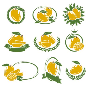 Mango etiketleri ve öğeleri ayarlayın. Vektör