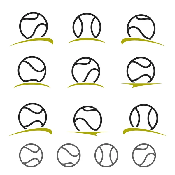 Etiquetas de bola de tênis e ícones definidos. Vetor — Vetor de Stock