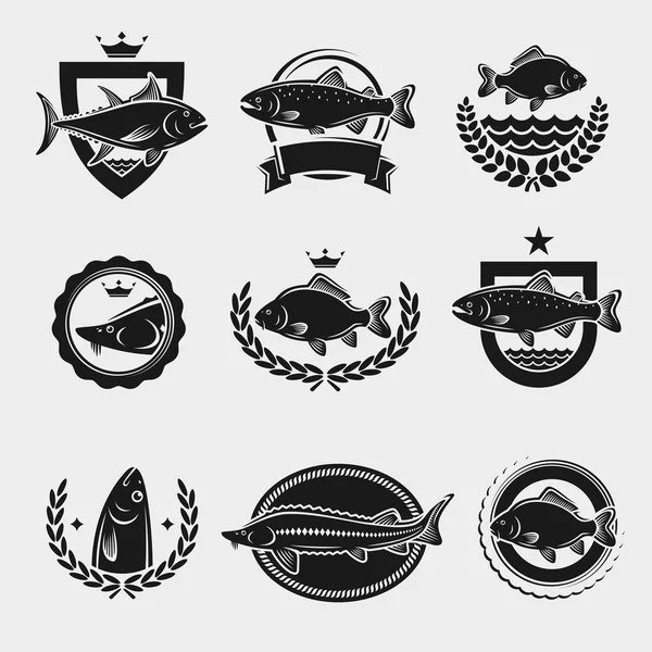 Fish stamps and labels set. Vector — Stock Vector