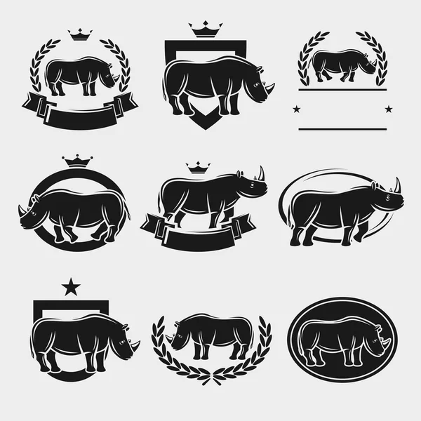 Neushoorn label en pictogrammen instellen. Vector — Stockvector