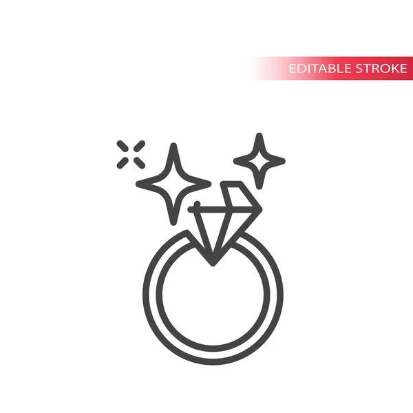 Shiny Diamond Ring Line Vector Icon Wedding Engagement Ring Editable — Stock Vector