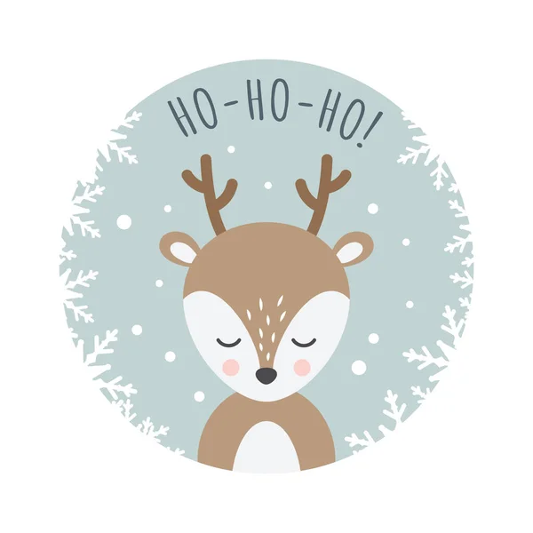 Christmas Card Reindeer Cartoon Deer Cute Character Text Christmas New — Stock Vector