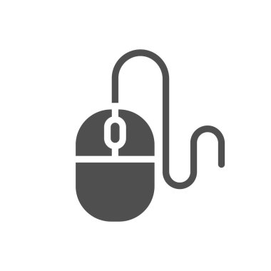 Kablo ya da tel ikonlu bilgisayar faresi. Basit kabartma sembolü.