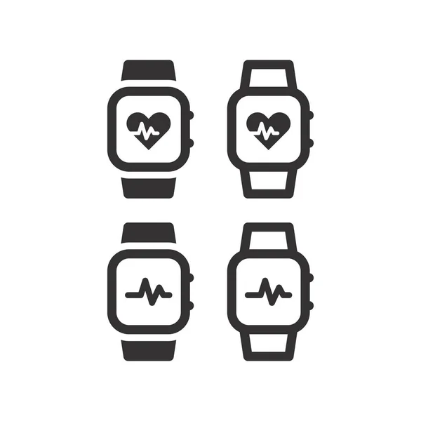 Pulsuhr Oder Pulsometer Mit Herzschlagsymbol Armbanduhr Mit Herzfrequenzmessanzeige Schwarzes Vektor — Stockvektor