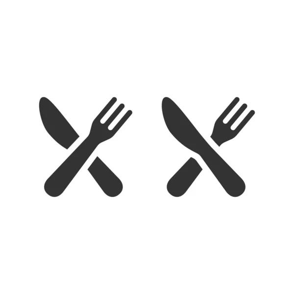 Cuchillo Tenedor Cruzaron Icono Vector Negro Símbolo Cocina Comida Restaurante — Vector de stock