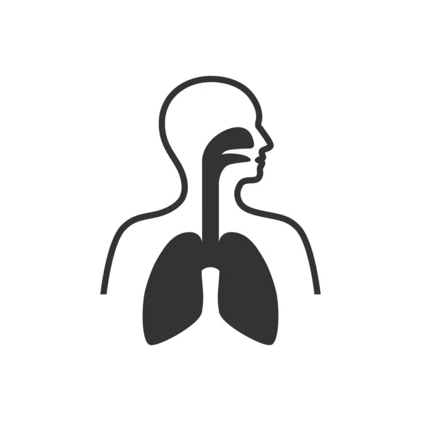 Solunum Sistemi Sembolü Akciğerleri Burnu Ağzı Olan Insan Vücudu Siyah — Stok Vektör