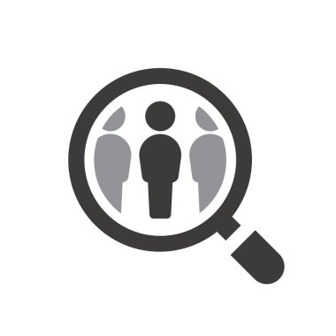 Louise 'in işçi alımı sembolü. İnsanlar vektör simgesini ararken büyüteç.