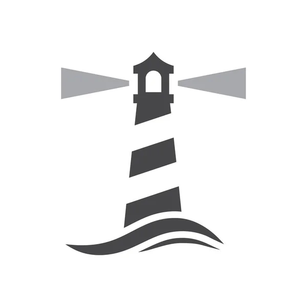 Lighthouse Sea Wave Black Vector Icon Light House Beacon Symbol — Stock Vector