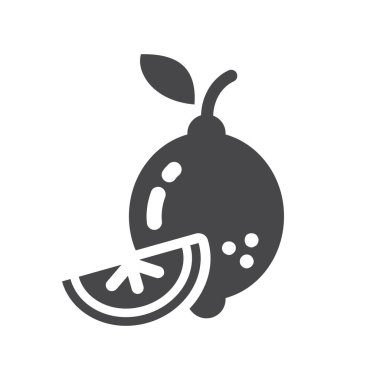 Limon siyah vektör simgesi. Yapraklı basit meyve sembolü.