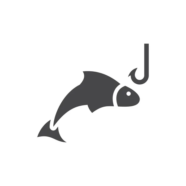 Pescado Gancho Icono Vector Negro Glifo Pesca Símbolo — Vector de stock