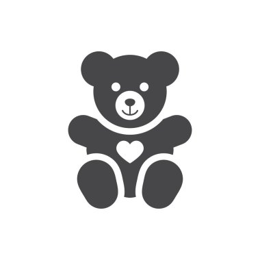 Oyuncak ayı siyah vektör simgesi. Çocuklar ve bebek yumuşak oyuncak sembolü.