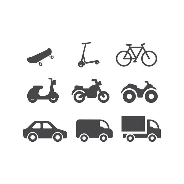 自動車 自動車 トラックのベクトルアイコンセット オートバイ 自転車 Atvとスクーター黒のアイコン — ストックベクタ