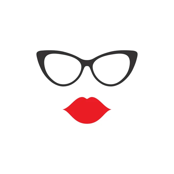 Lèvres Lunettes Féminines Icône Vectorielle Illustration Visage Femme — Image vectorielle