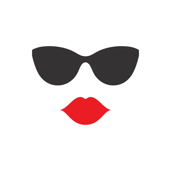 女性はかなり赤い唇とサングラス 唇と眼鏡 女性の顔のアイコン — ストックベクタ