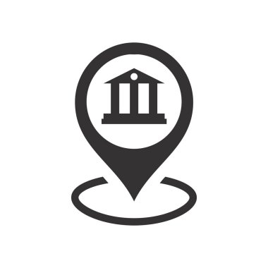 Harita için banka ya da adliye lokasyonu. Siyah vektör simgesi.