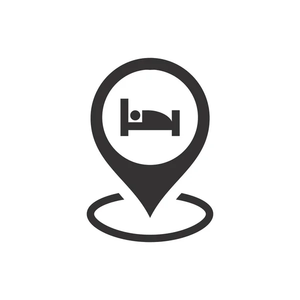 Pin Ubicación Del Hotel Para Mapa Con Símbolo Cama Icono — Vector de stock