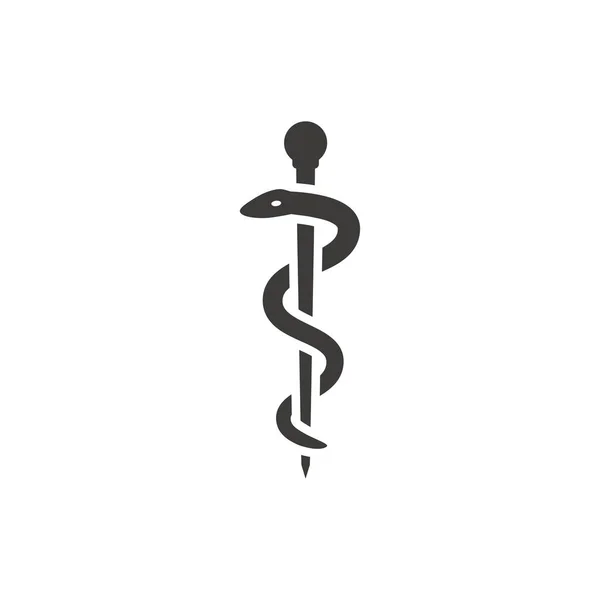 Asta Icona Vettoriale Nera Aesculapius Asclepius Simbolo Serpente Primo Soccorso — Vettoriale Stock