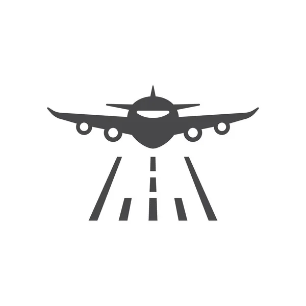 Airplane Runway Black Vector Icon Plane Front Commercial Flying Symbol — Stock Vector