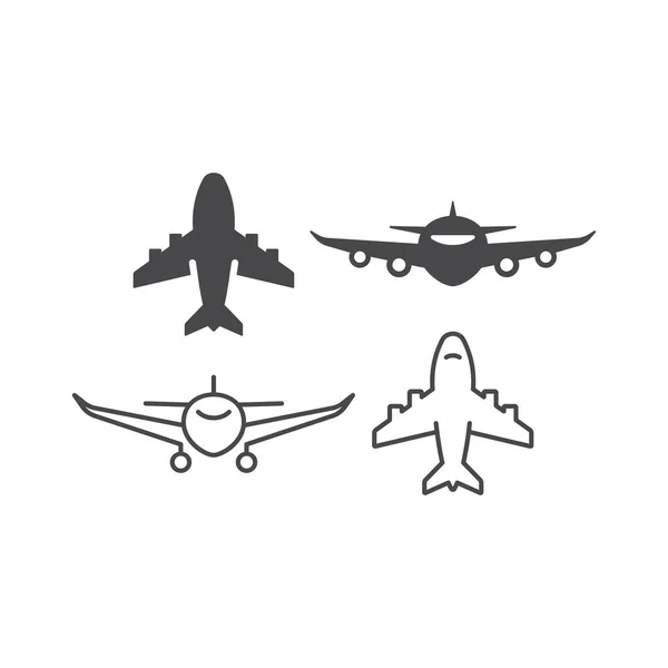 Airplane Black Vector Line Glyph Airline Simple Icon Set — Stock Vector