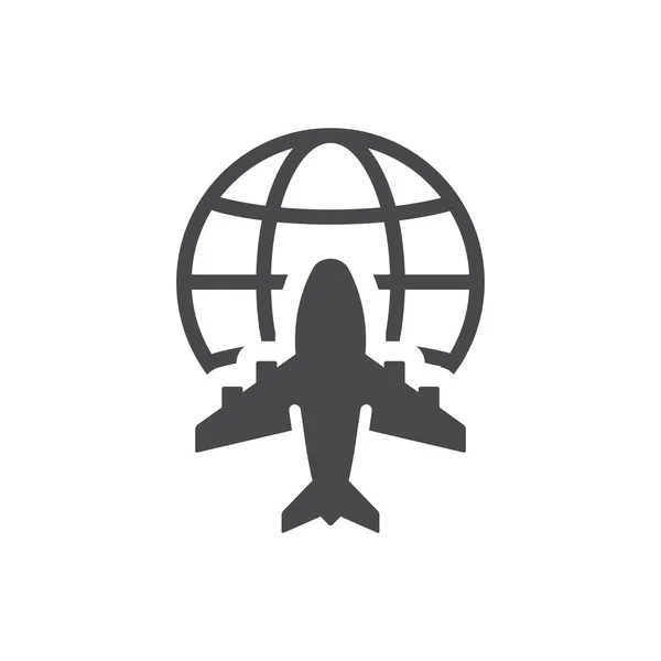 Ikona Černého Vektoru Letadla Koule World Global Commercial Airline Symbol — Stockový vektor