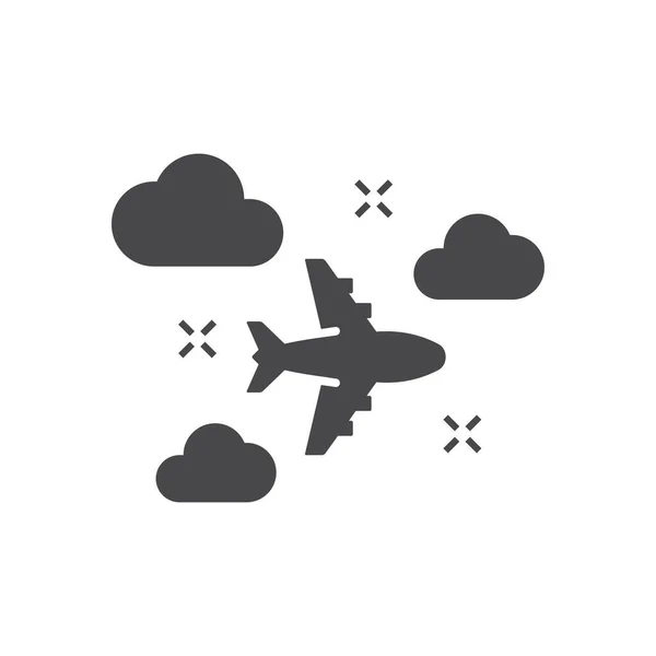 Repülő Repülőgép Felhőkkel Ikonján Fekete Vektor Utazási Szimbólum — Stock Vector