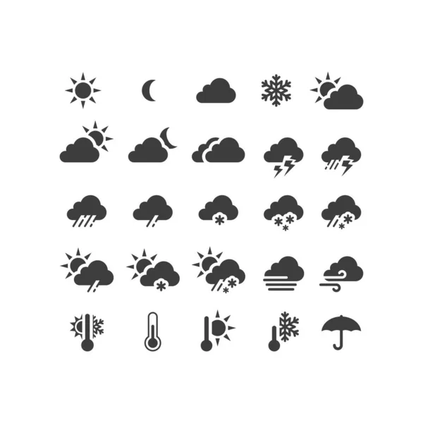 Das Schwarze Vektor Symbol Für Die Wettervorhersage Gesetzt Stürmisch Sonnig — Stockvektor