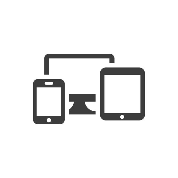 Digital devices black vector icon. Smartphone, tablet and tv monitor screens symbol. Responsive web design.