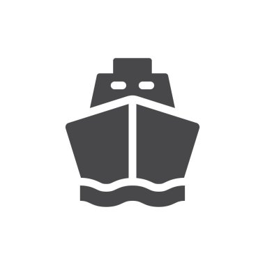 Gemi siyah vektör simgesi. Su sembolünde basit bir kargo gemisi..