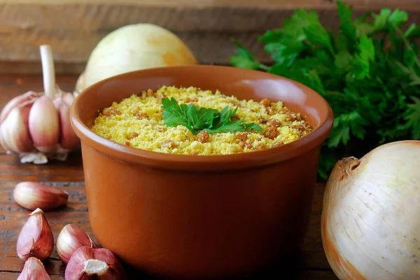 Farofa Brasileiro Prato Tradicional Cozinha Brasileira Feito Com Farinha Mandioca — Fotografia de Stock