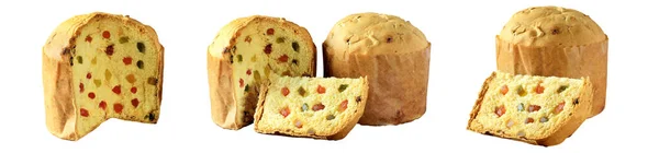 Italiaanse Panettone Set Geïsoleerd Witte Achtergrond Feestelijk Kersteten Vooraanzicht — Stockfoto