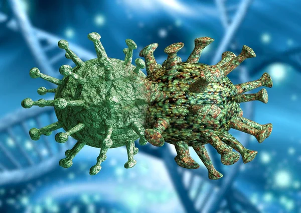 Coronavirus mutasyonu. Covid-19 'a neden olan virüslerin genetik değişim süreci. 3B görüntüleme