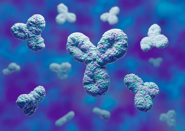 İnsan antikorları, immünoglobülin proteinleri, bağışıklık sistemi. 3B görüntüleme