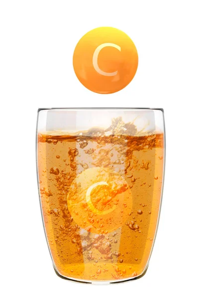 Compresse Effervescenti Solubili Vitamina Bicchiere Con Liquido Bolle Concetto Integratore — Foto Stock
