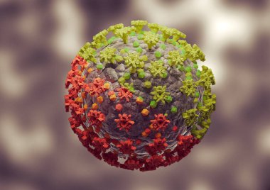 Coronavirus mutation. New variant and strain of SARS CoV 2. Microscopic view. 3D rendering clipart