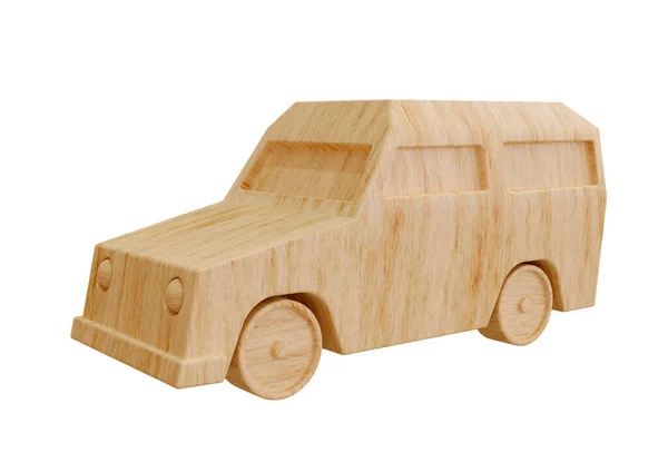 Carro Brinquedo Madeira Caseiro Isolado Fundo Branco Ilustração — Fotografia de Stock