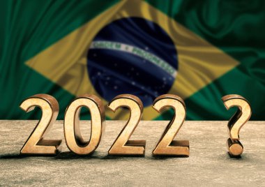 Yeni yıl 2022 ve Brezilya 'nın belirsizlik ve şüphesi. Gelecek yıldaki şüphe ve belirsizlik kavramı. 3B illüstrasyon