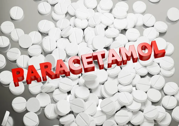 Lettering Pile Pílulas Paracetamol Fundo Droga Usada Para Tratar Febre — Fotografia de Stock
