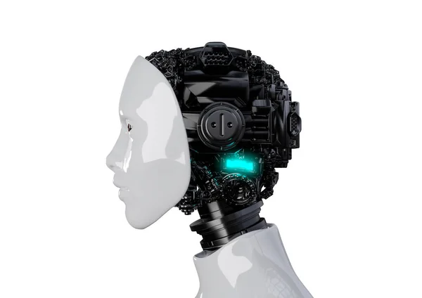 Humanoid Robot Head Internal Cyber Mechanical Artificial Brain Technology Side — Stock Photo, Image