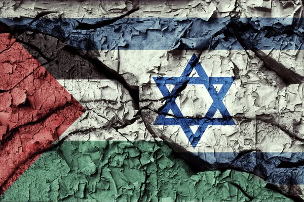 Flags Palestine Israel Painted Cracked Wall Palestinian Conflict Concept Illustration — Foto de Stock