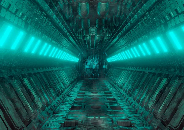 Corredor Luminoso Realista Sci Desde Interior Nave Espacial Cyberpunk Túnel —  Fotos de Stock