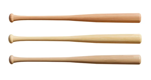 Legno Set Mazza Baseball Isolato Sfondo Bianco Rendering — Foto Stock