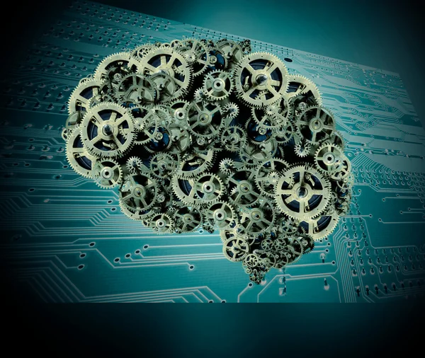 In the form brain gears having as a circuit board — Stock Photo, Image
