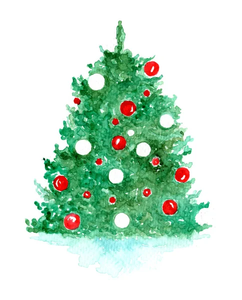 Traditional Christmas Tree Decorated Red Nad White Balls High Quality — Stock Photo, Image